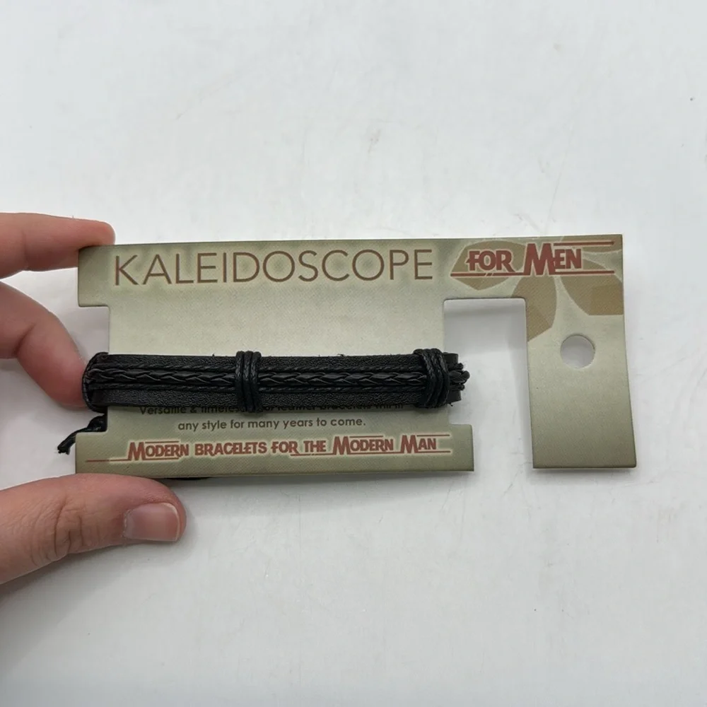 NWT Kaleidoscope Set Of Two Mens Black Brown Leather Bracelet Accessory Jewelry
